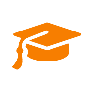A small orange icon of a graduation cap