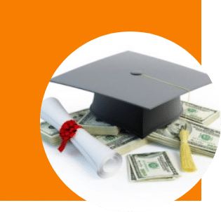 A graphic of a graduating cap and diploma sitting on top a stack of money signifying financial aid